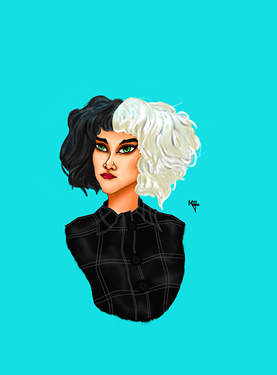 This art was inspired by Cruella - a character in Cruella film played by Emma Stone