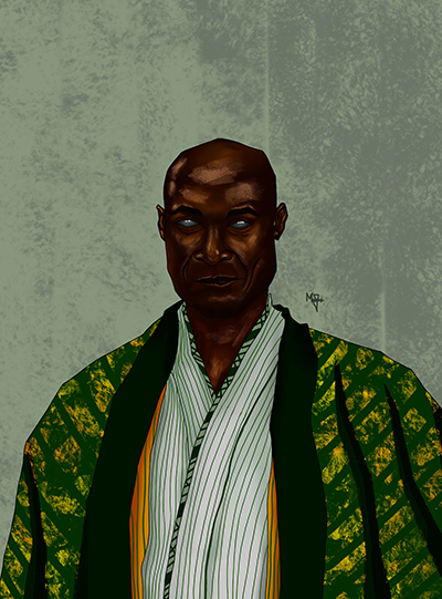 This art was inspired by Peter Mensah's character in Snake Eyes film as the Blind Master.