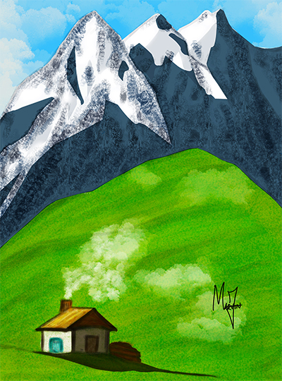 This art was inspired by serene mountainous landscape